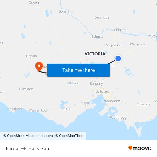 Euroa to Halls Gap map