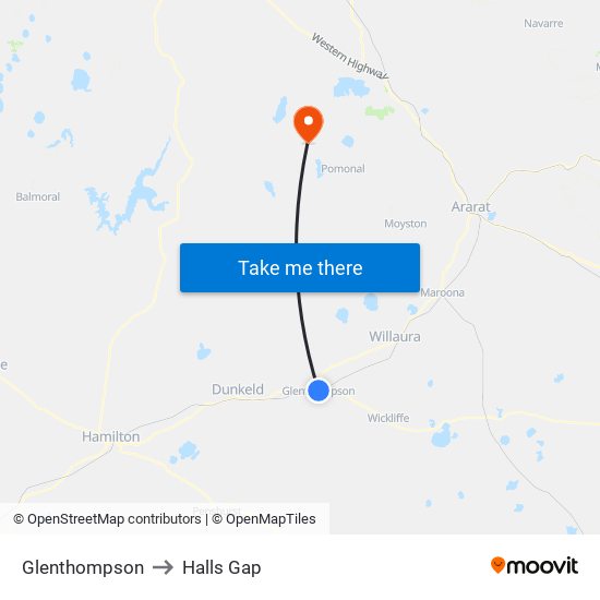 Glenthompson to Halls Gap map