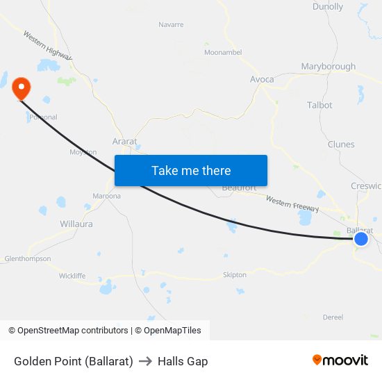Golden Point (Ballarat) to Halls Gap map