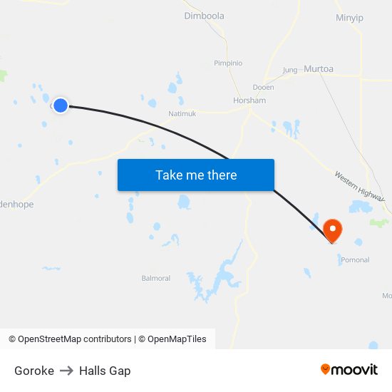 Goroke to Halls Gap map