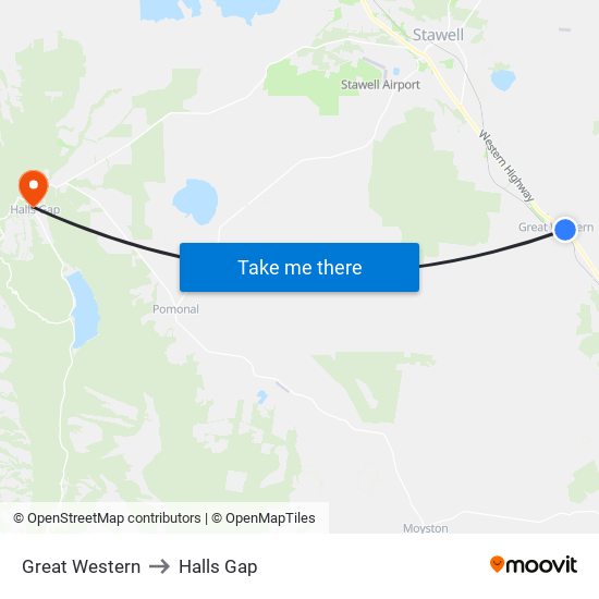 Great Western to Halls Gap map