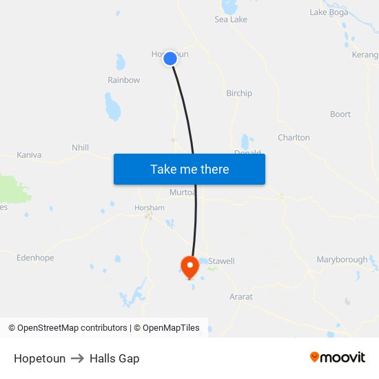 Hopetoun to Halls Gap map