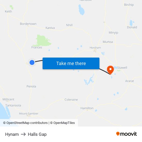 Hynam to Halls Gap map