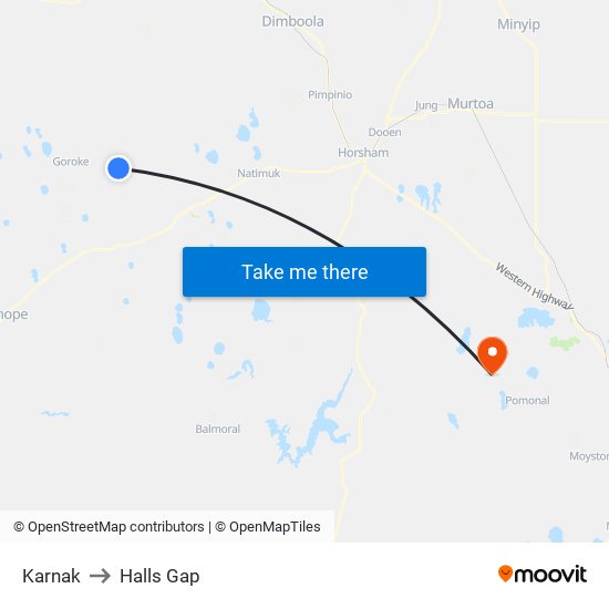 Karnak to Halls Gap map