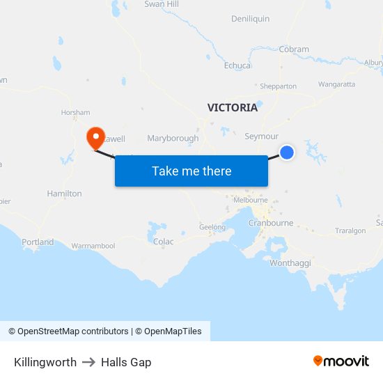 Killingworth to Halls Gap map