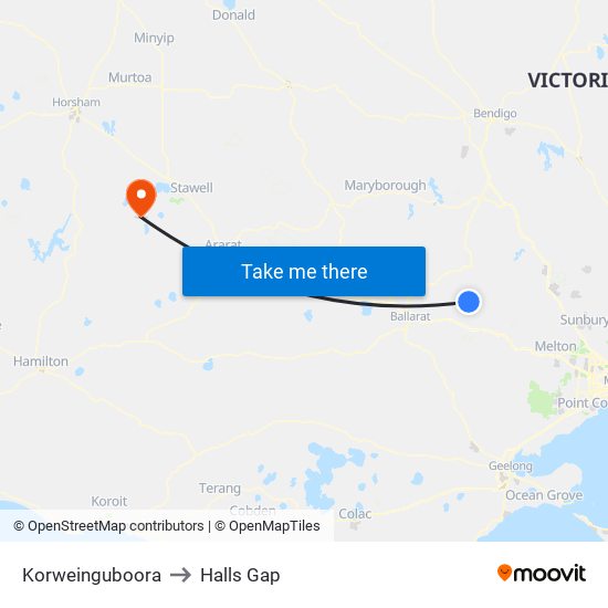 Korweinguboora to Halls Gap map
