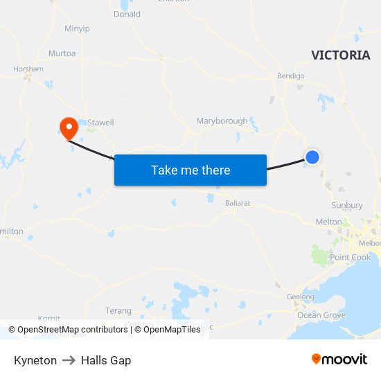 Kyneton to Halls Gap map