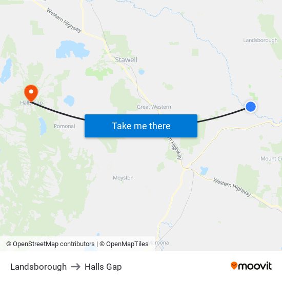 Landsborough to Halls Gap map