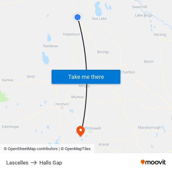 Lascelles to Halls Gap map