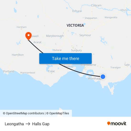 Leongatha to Halls Gap map