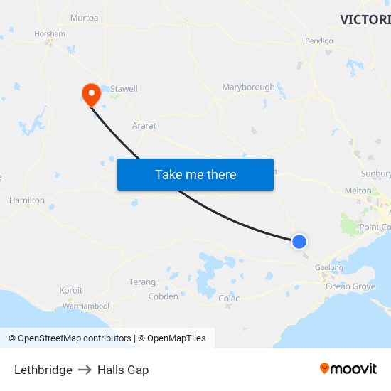 Lethbridge to Halls Gap map