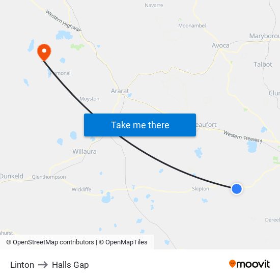 Linton to Halls Gap map