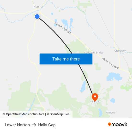 Lower Norton to Halls Gap map