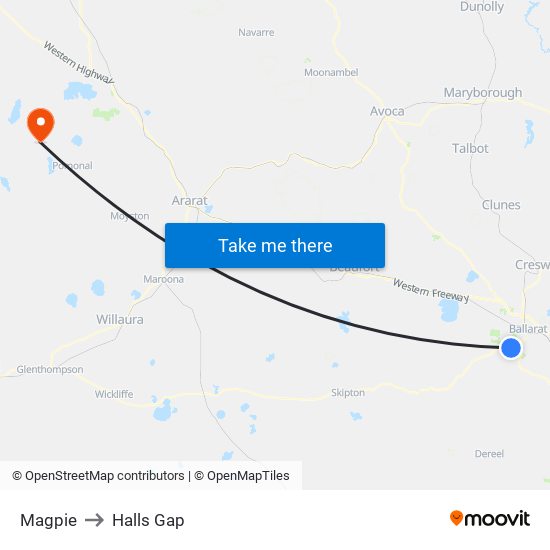 Magpie to Halls Gap map