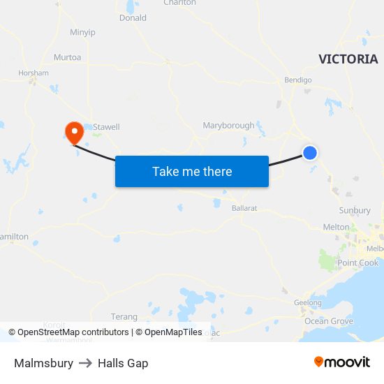 Malmsbury to Halls Gap map