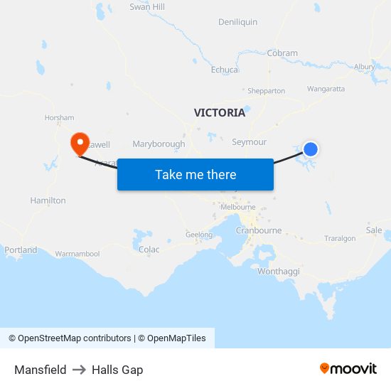 Mansfield to Halls Gap map