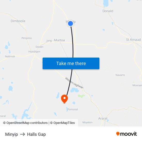 Minyip to Halls Gap map