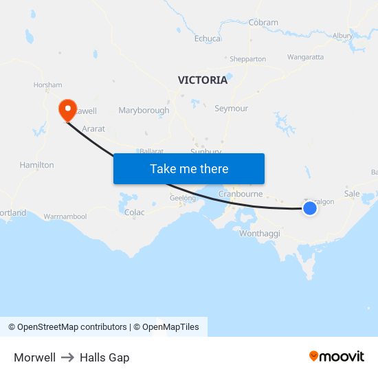 Morwell to Halls Gap map