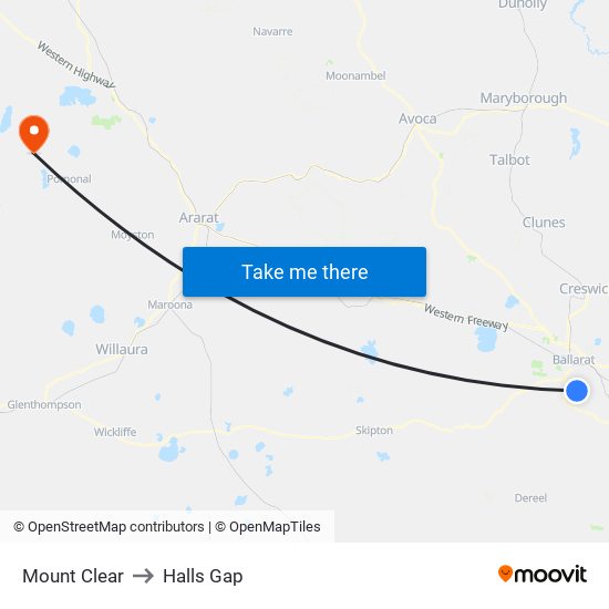 Mount Clear to Halls Gap map