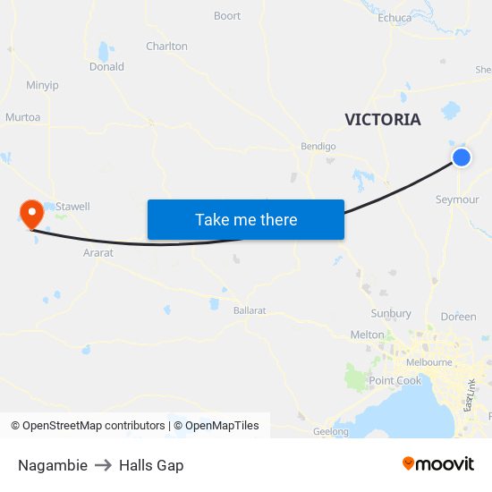 Nagambie to Halls Gap map