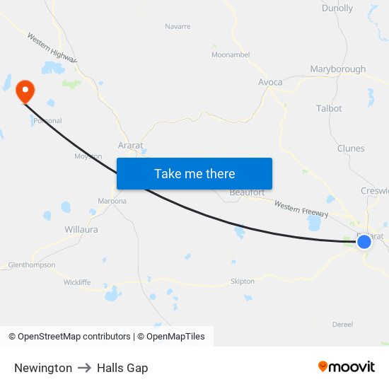 Newington to Halls Gap map