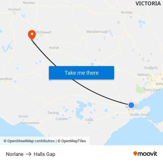 Norlane to Halls Gap map