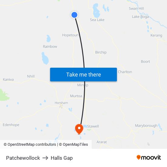 Patchewollock to Halls Gap map