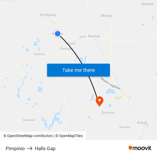 Pimpinio to Halls Gap map