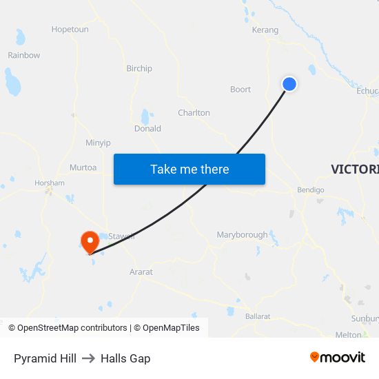 Pyramid Hill to Halls Gap map