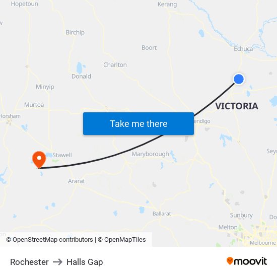 Rochester to Halls Gap map