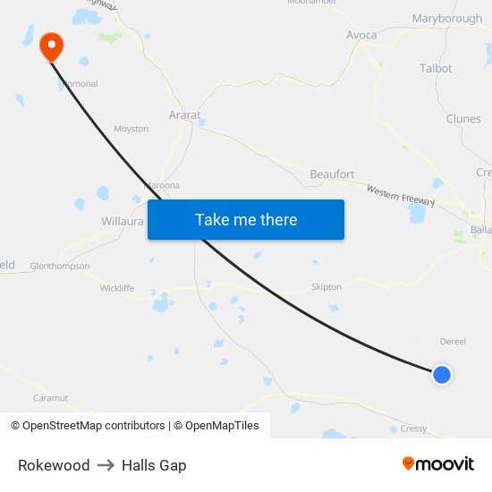 Rokewood to Halls Gap map