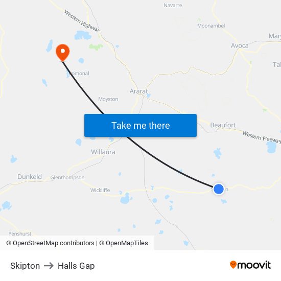 Skipton to Halls Gap map