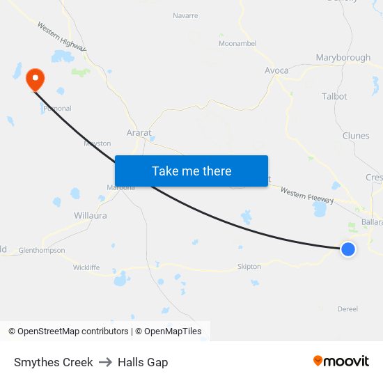 Smythes Creek to Halls Gap map