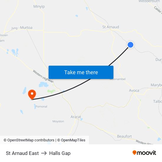 St Arnaud East to Halls Gap map