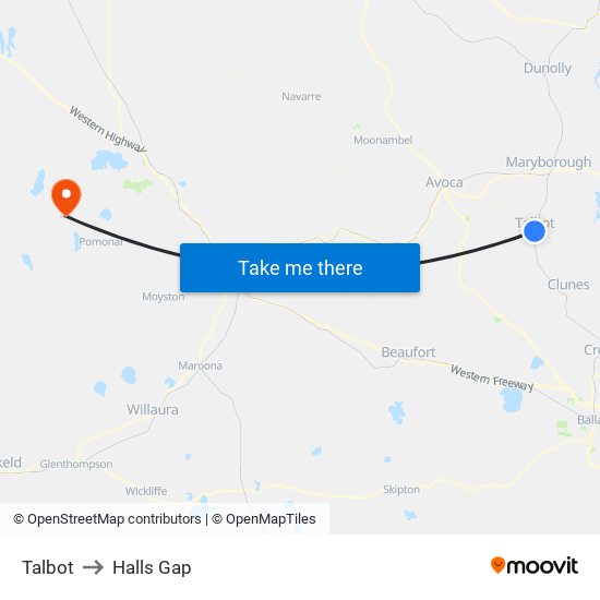 Talbot to Halls Gap map