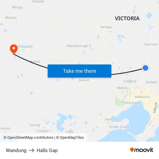 Wandong to Halls Gap map