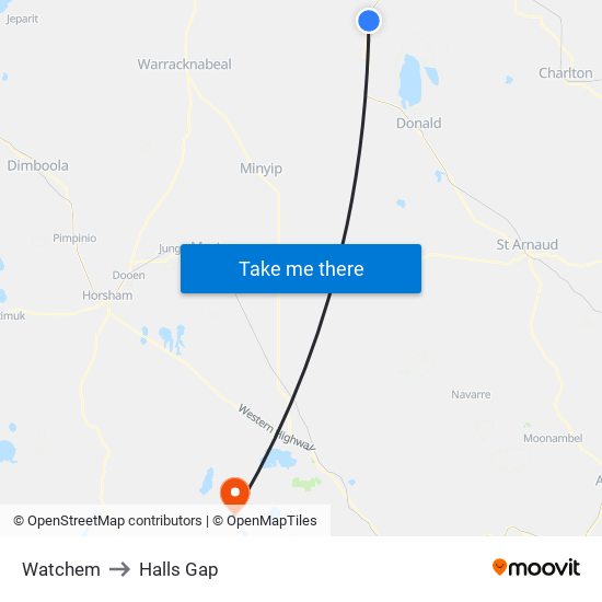 Watchem to Halls Gap map