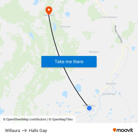 Willaura to Halls Gap map