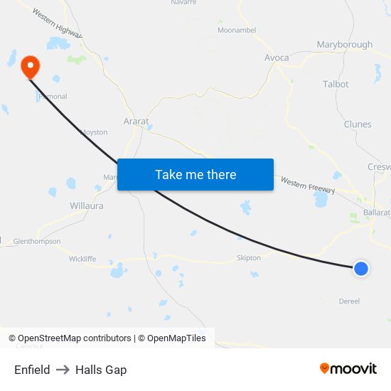 Enfield to Halls Gap map