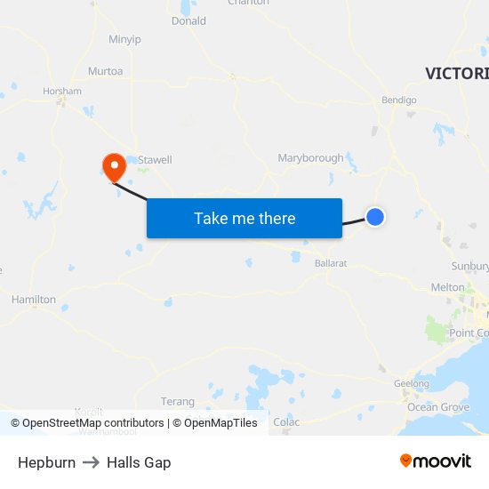 Hepburn to Halls Gap map