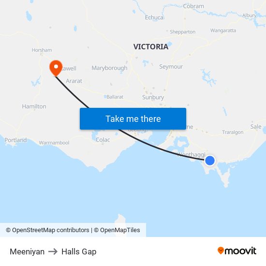 Meeniyan to Halls Gap map