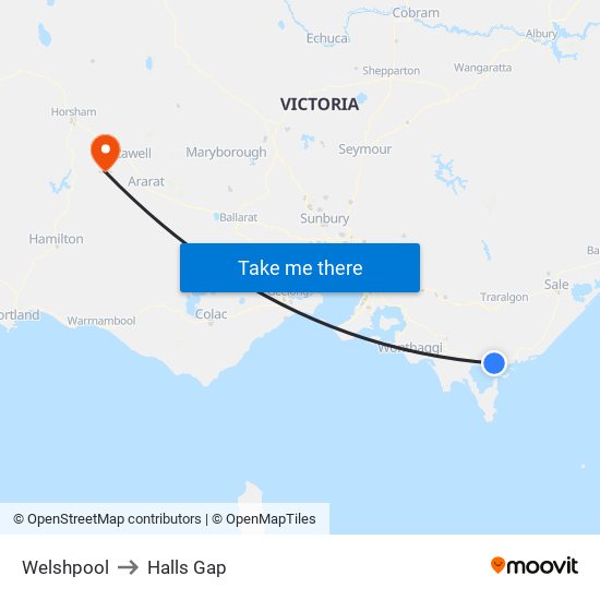 Welshpool to Halls Gap map