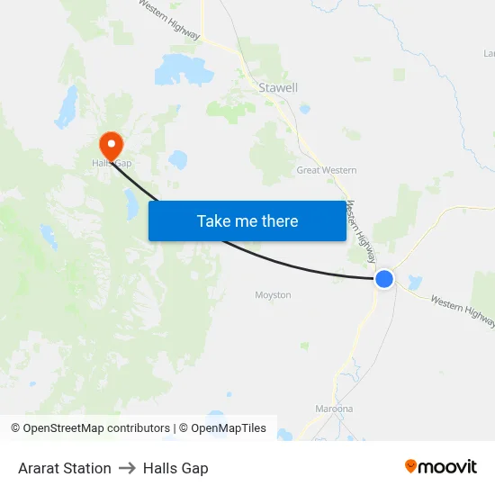 Ararat Station to Halls Gap map