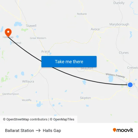 Ballarat Station to Halls Gap map