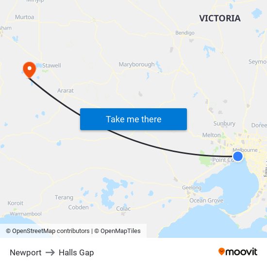 Newport to Halls Gap map