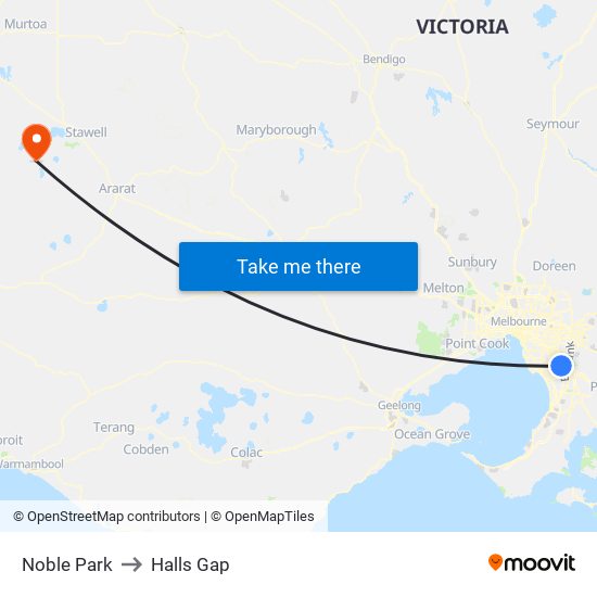 Noble Park to Halls Gap map