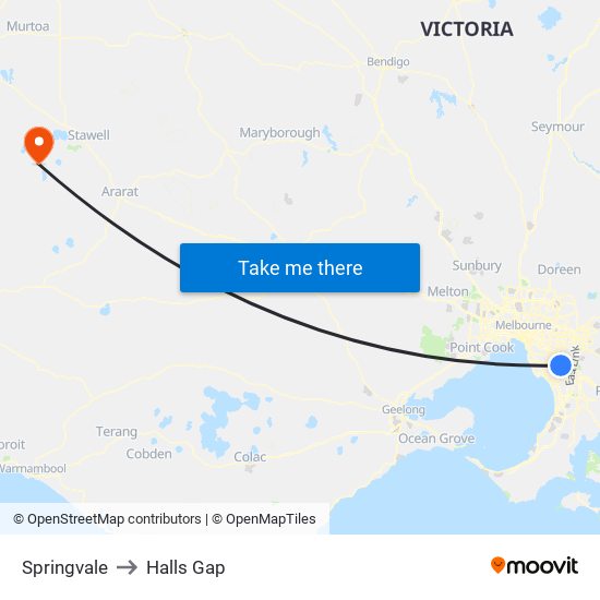 Springvale to Halls Gap map