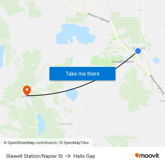 Stawell Station/Napier St to Halls Gap map