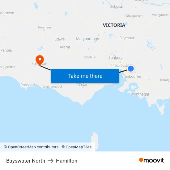 Bayswater North to Hamilton map