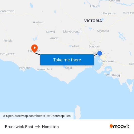 Brunswick East to Hamilton map